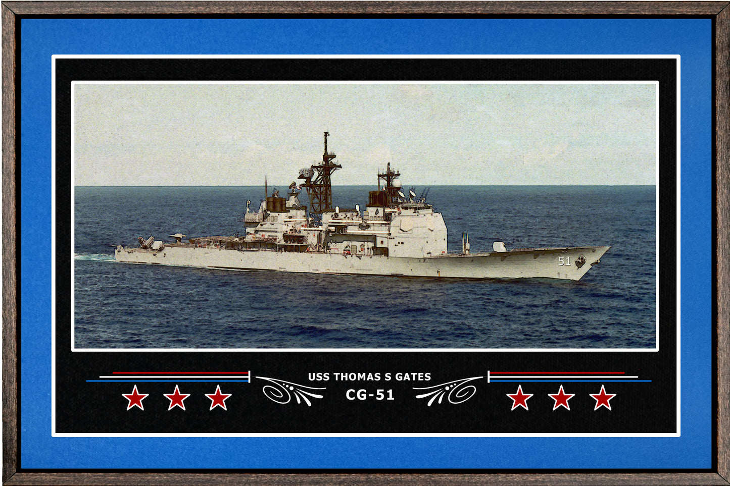 USS THOMAS S GATES CG 51 BOX FRAMED CANVAS ART BLUE