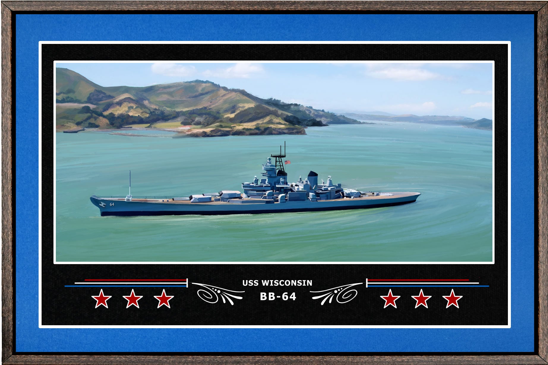 USS WISCONSIN BB 64 BOX FRAMED CANVAS ART BLUE