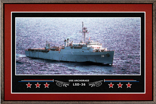 USS ANCHORAGE LSD 36 BOX FRAMED CANVAS ART BURGUNDY