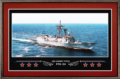 USS AUBREY FITCH FFG 34 BOX FRAMED CANVAS ART BURGUNDY