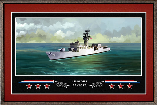 USS BADGER FF 1071 BOX FRAMED CANVAS ART BURGUNDY