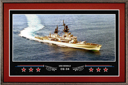 USS BIDDLE CG 34 BOX FRAMED CANVAS ART BURGUNDY