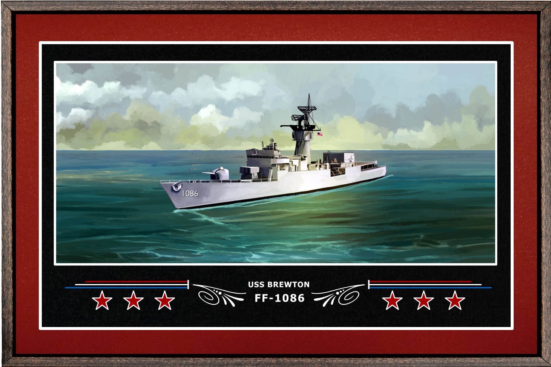 USS BREWTON FF 1086 BOX FRAMED CANVAS ART BURGUNDY