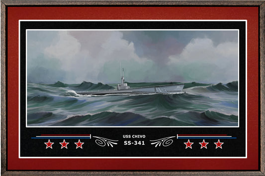 USS CHIVO SS 341 BOX FRAMED CANVAS ART BURGUNDY