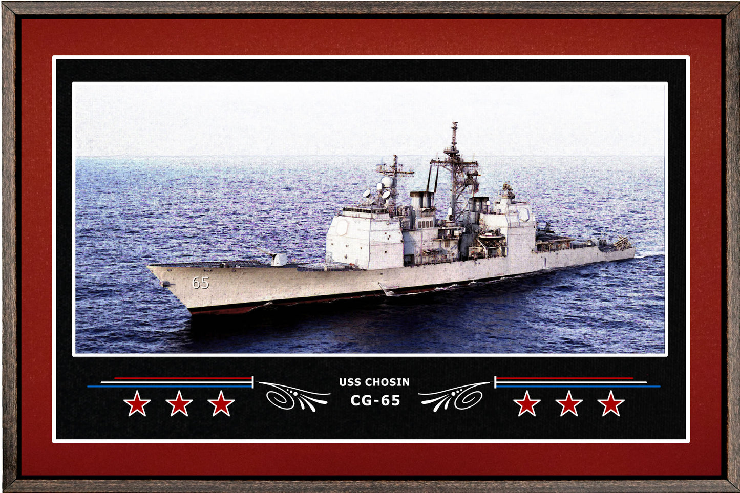 USS CHOSIN CG 65 BOX FRAMED CANVAS ART BURGUNDY