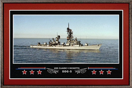 USS CLAUDE V RICKETTS DDG 5 BOX FRAMED CANVAS ART BURGUNDY