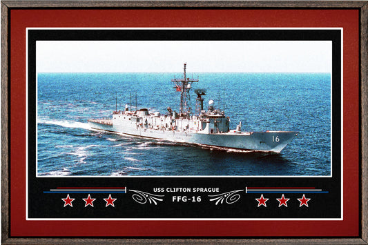USS CLIFTON SPRAGUE FFG 16 BOX FRAMED CANVAS ART BURGUNDY