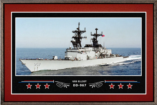 USS ELLIOT DD 967 BOX FRAMED CANVAS ART BURGUNDY