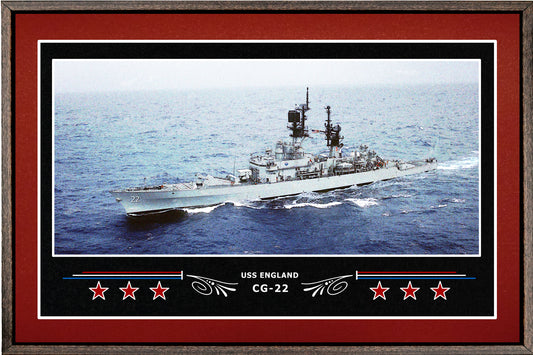 USS ENGLAND CG 22 BOX FRAMED CANVAS ART BURGUNDY