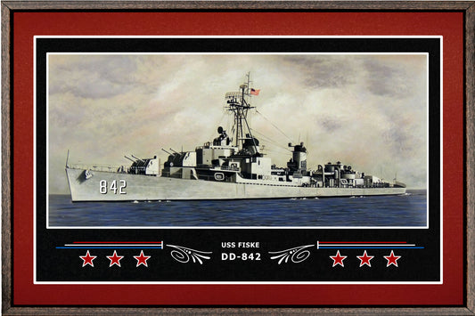 USS FISKE DD 842 BOX FRAMED CANVAS ART BURGUNDY