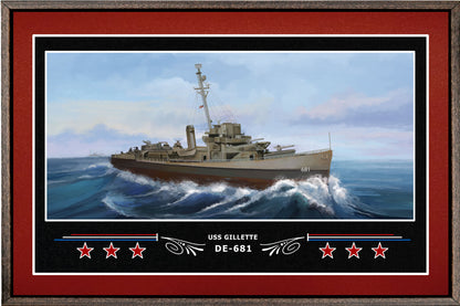 USS GILLETTE DE 681 BOX FRAMED CANVAS ART BURGUNDY