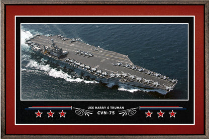 USS HARRY S TRUMAN CVN 75 BOX FRAMED CANVAS ART BURGUNDY