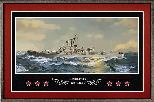 USS HARTLEY DE 1029 BOX FRAMED CANVAS ART BURGUNDY