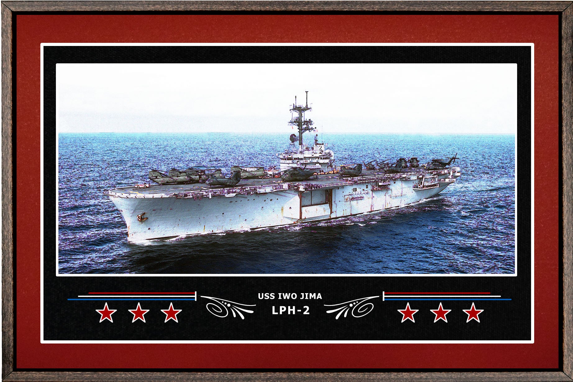 USS IWO JIMA LPH 2 BOX FRAMED CANVAS ART BURGUNDY