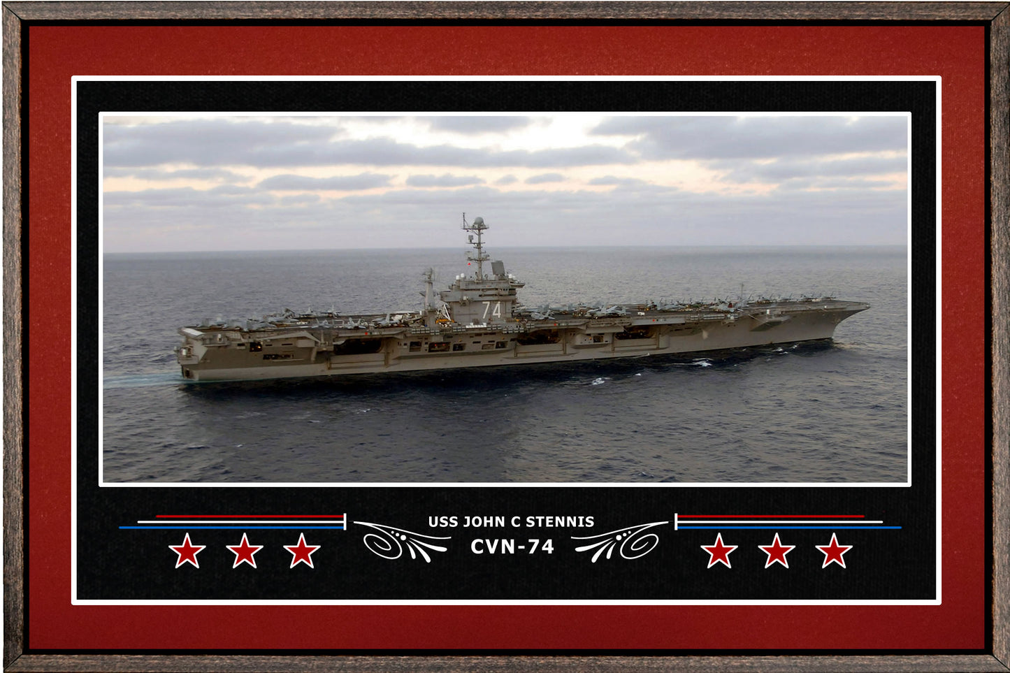 USS JOHN C STENNIS CVN 74 BOX FRAMED CANVAS ART BURGUNDY