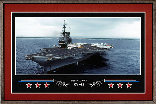 USS MIDWAY CV 41 BOX FRAMED CANVAS ART BURGUNDY