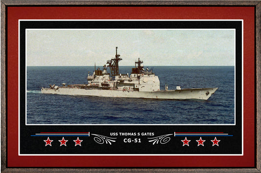 USS THOMAS S GATES CG 51 BOX FRAMED CANVAS ART BURGUNDY