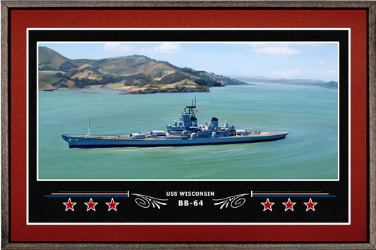 USS WISCONSIN BB 64 BOX FRAMED CANVAS ART BURGUNDY