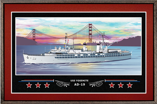 USS YOSEMITE AD 19 BOX FRAMED CANVAS ART BURGUNDY