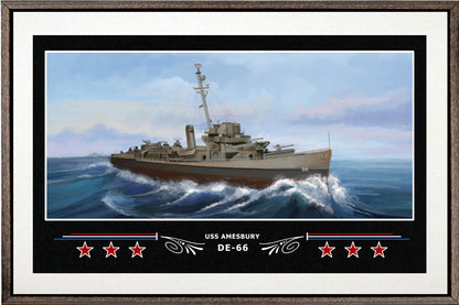 USS AMESBURY DE 66 BOX FRAMED CANVAS ART WHITE