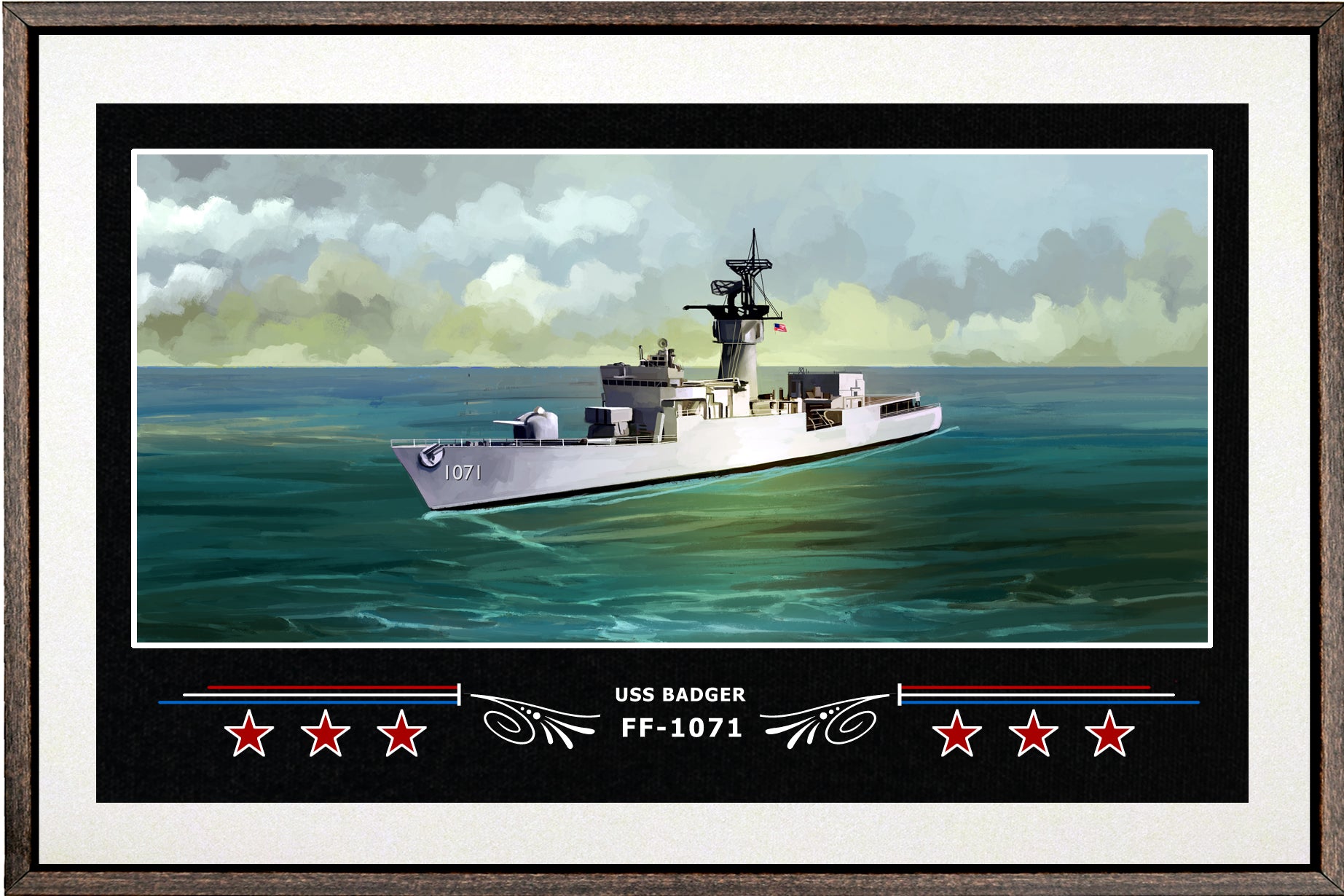 USS BADGER FF 1071 BOX FRAMED CANVAS ART WHITE
