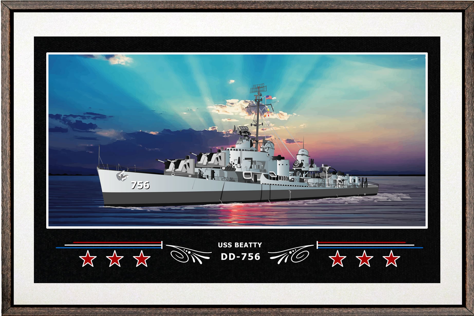 USS BEATTY DD 756 BOX FRAMED CANVAS ART WHITE