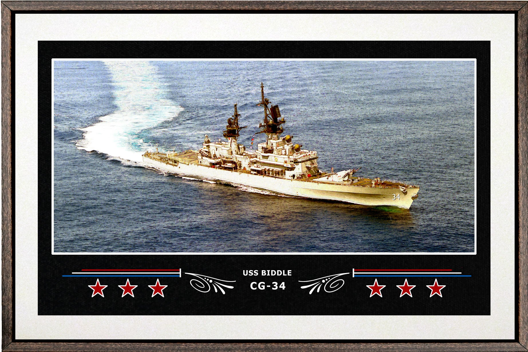 USS BIDDLE CG 34 BOX FRAMED CANVAS ART WHITE