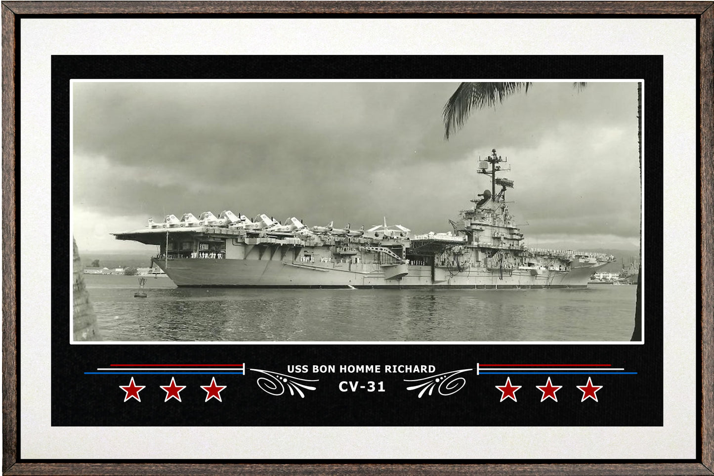 USS BON HOMME RICHARD CV 31 BOX FRAMED CANVAS ART WHITE