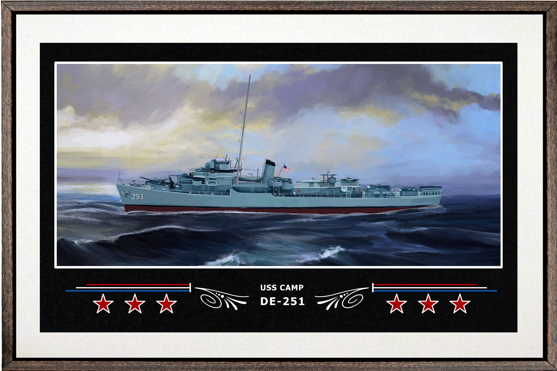 USS CAMP DE 251 BOX FRAMED CANVAS ART WHITE