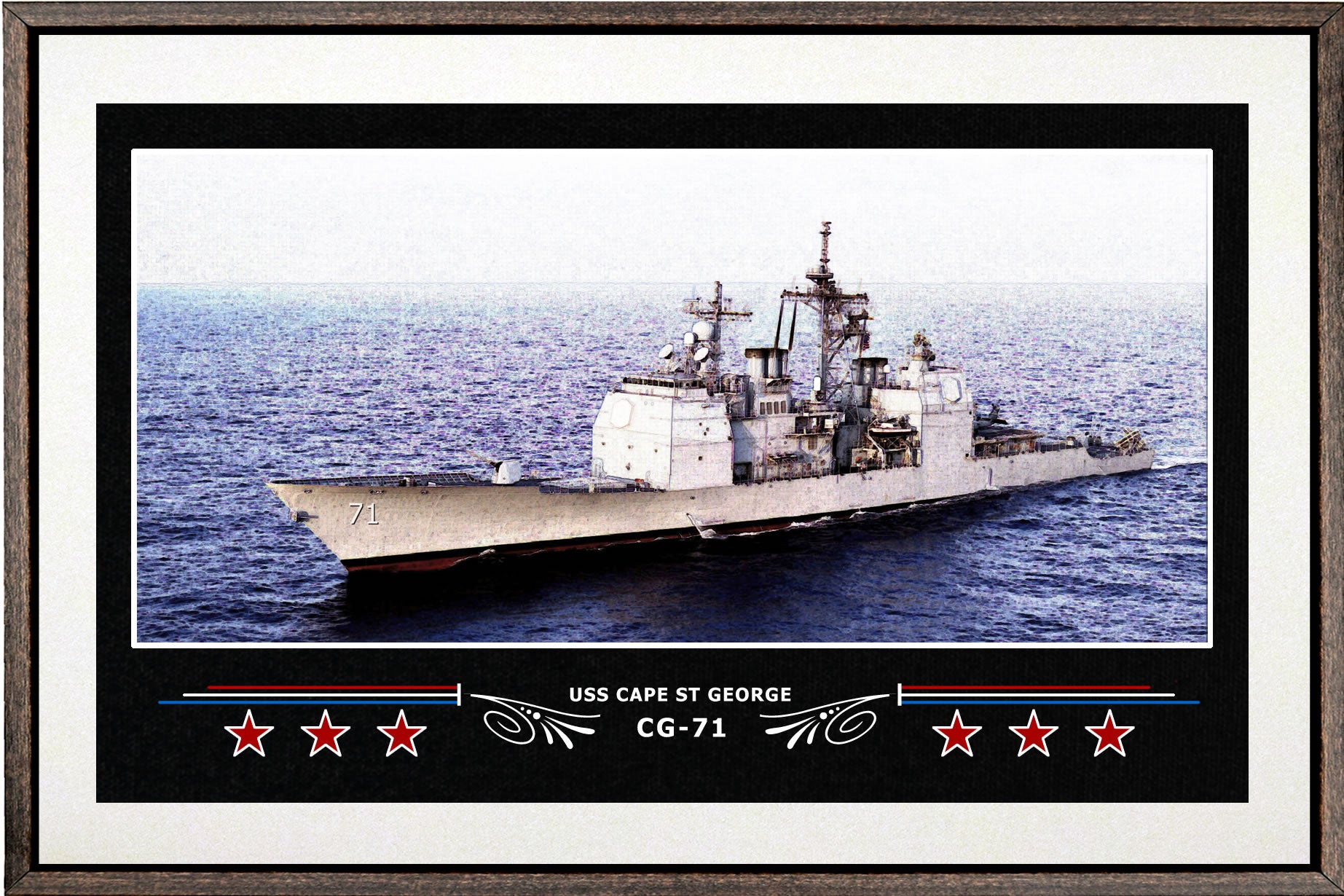 USS CAPE ST GEORGE CG 71 BOX FRAMED CANVAS ART WHITE