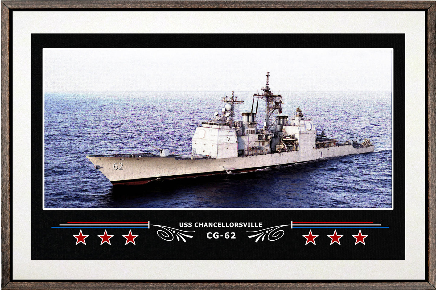 USS CHANCELLORSVILLE CG 62 BOX FRAMED CANVAS ART WHITE