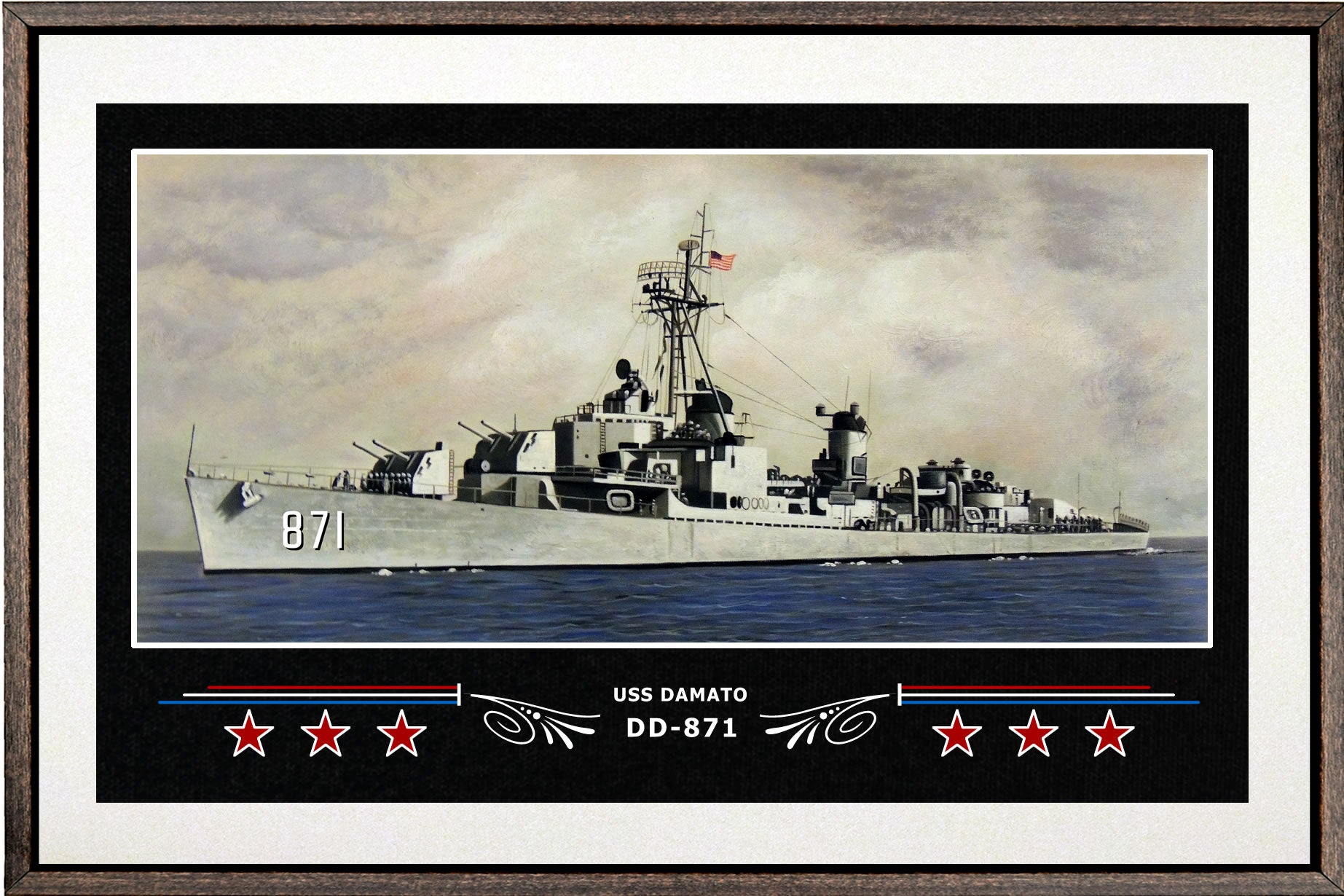 USS DAMATO DD 871 BOX FRAMED CANVAS ART WHITE