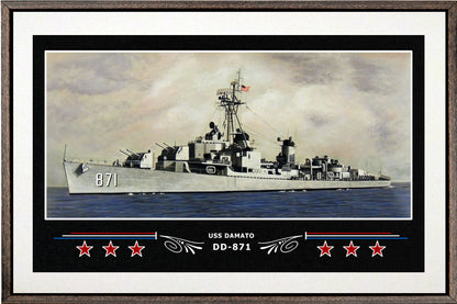 USS DAMATO DD 871 BOX FRAMED CANVAS ART WHITE