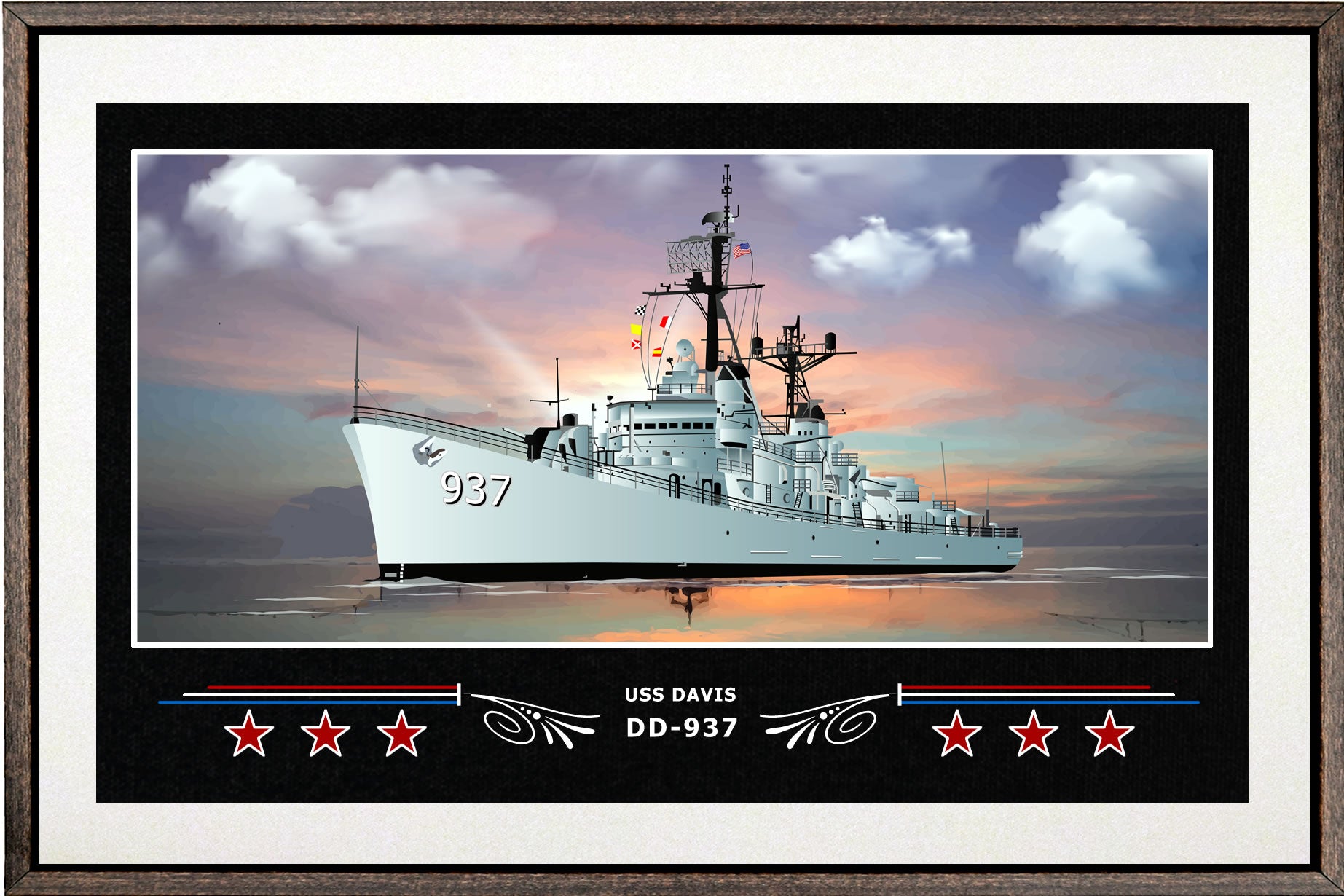 USS DAVIS DD 937 BOX FRAMED CANVAS ART WHITE