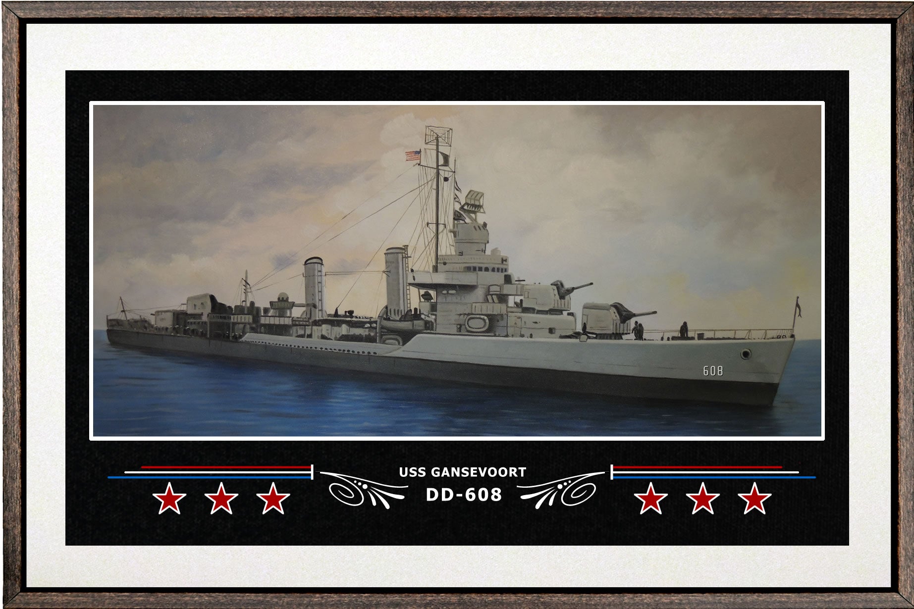 USS GANSEVOORT DD 608 BOX FRAMED CANVAS ART WHITE