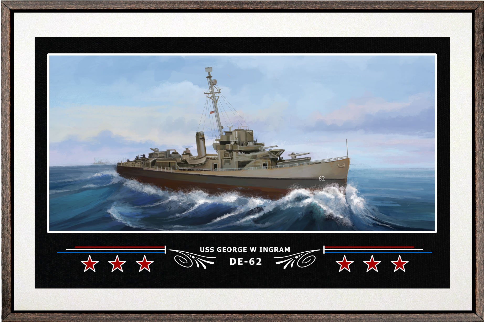 USS GEORGE W INGRAM DE 62 BOX FRAMED CANVAS ART WHITE