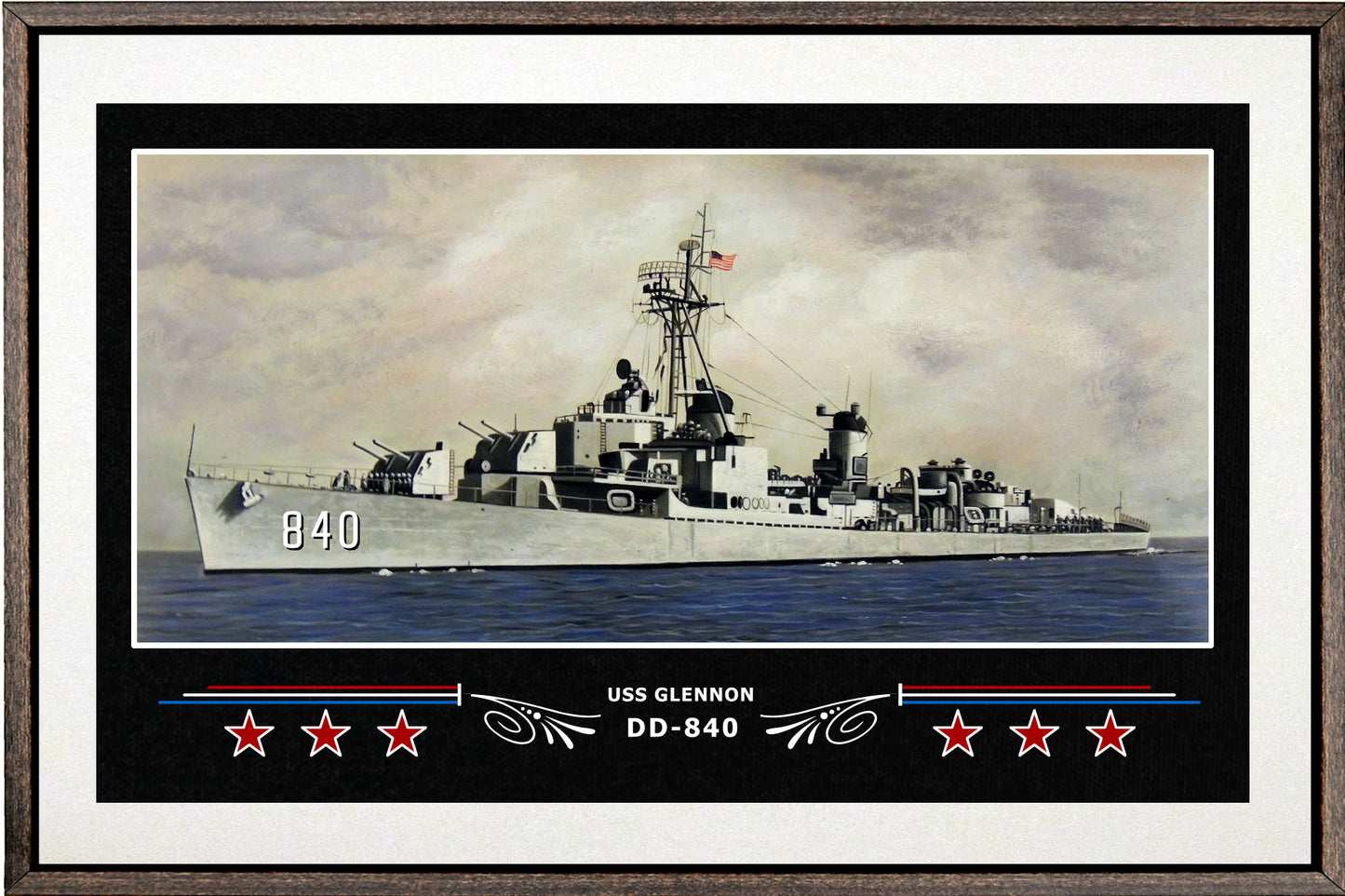USS GLENNON DD 840 BOX FRAMED CANVAS ART WHITE