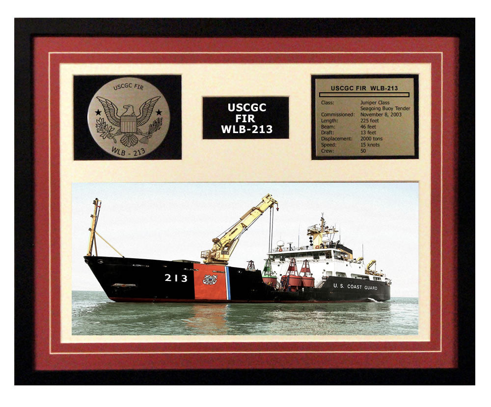 USCGC Fir WLB-213 Framed Coast Guard Ship Display Burgundy – Navy USCGC Fir WLB-213 Framed Coast Guard Ship Display Burgundy – Navy