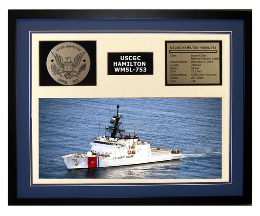 USCGC Hamilton WMSL-753 Framed Coast Guard Ship Display Blue
