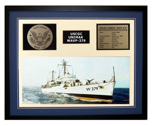 USCGC Unimak WAVP-379 Framed Coast Guard Ship Display Blue