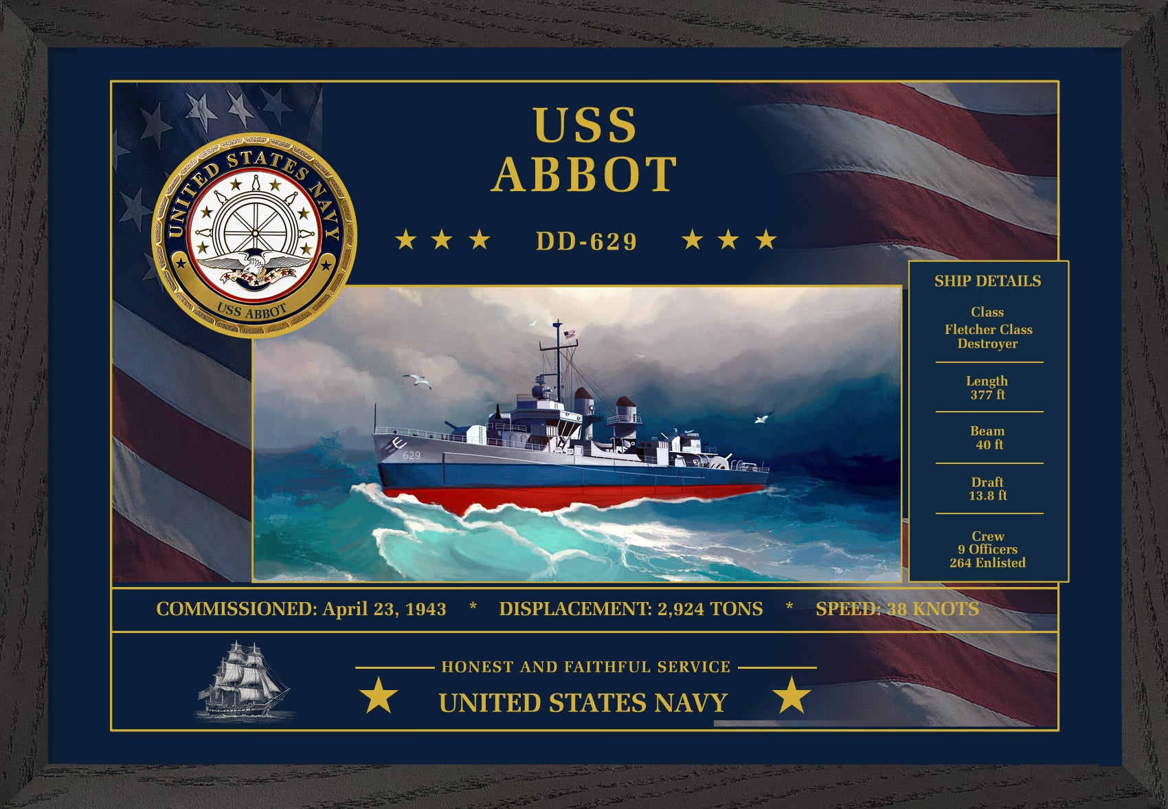 USS Abbot DD-629 Framed Patriotic Art