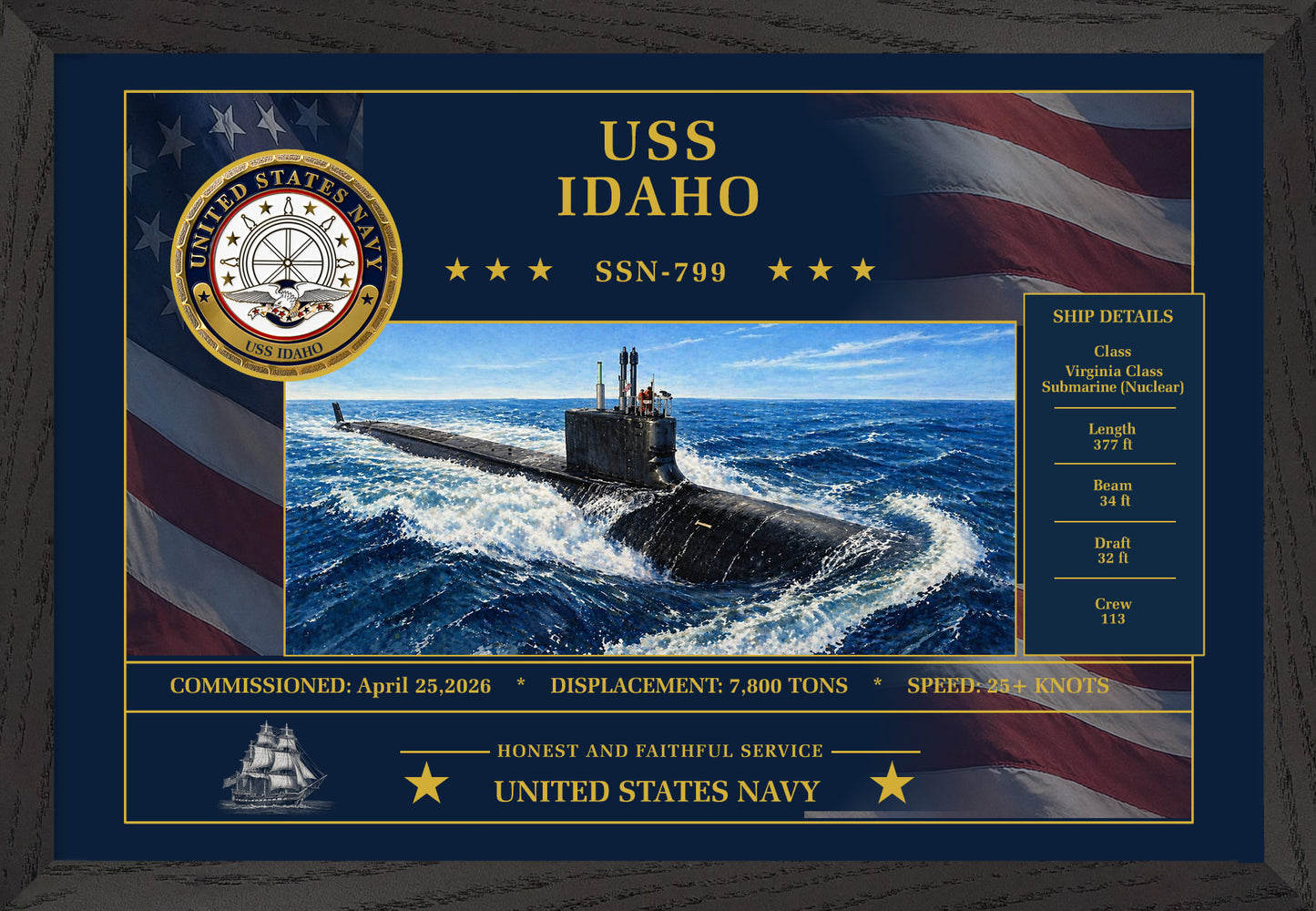 USS Idaho SSN-799 Framed Patriotic Art