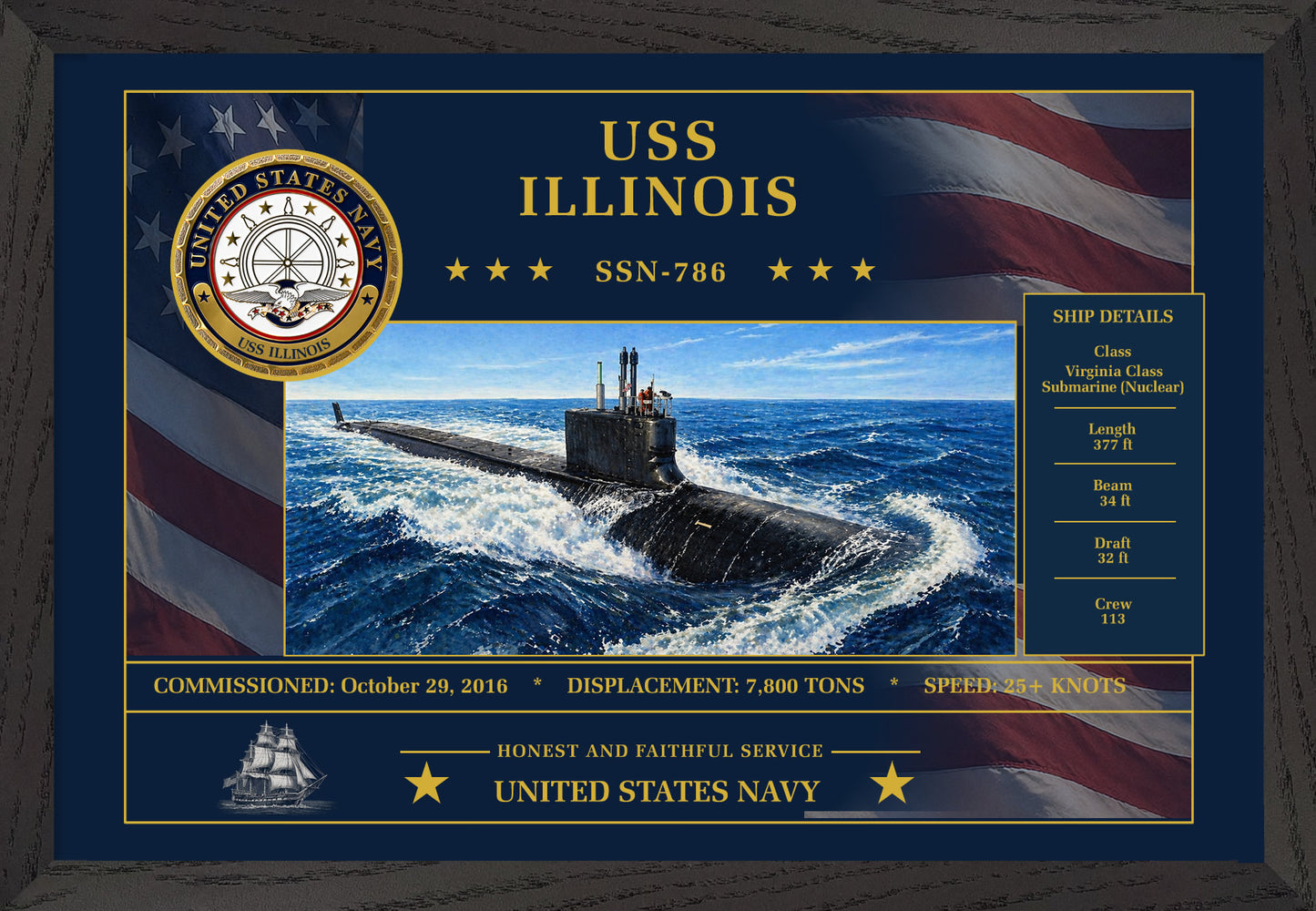 USS Illinois SSN-786 Framed Patriotic Art