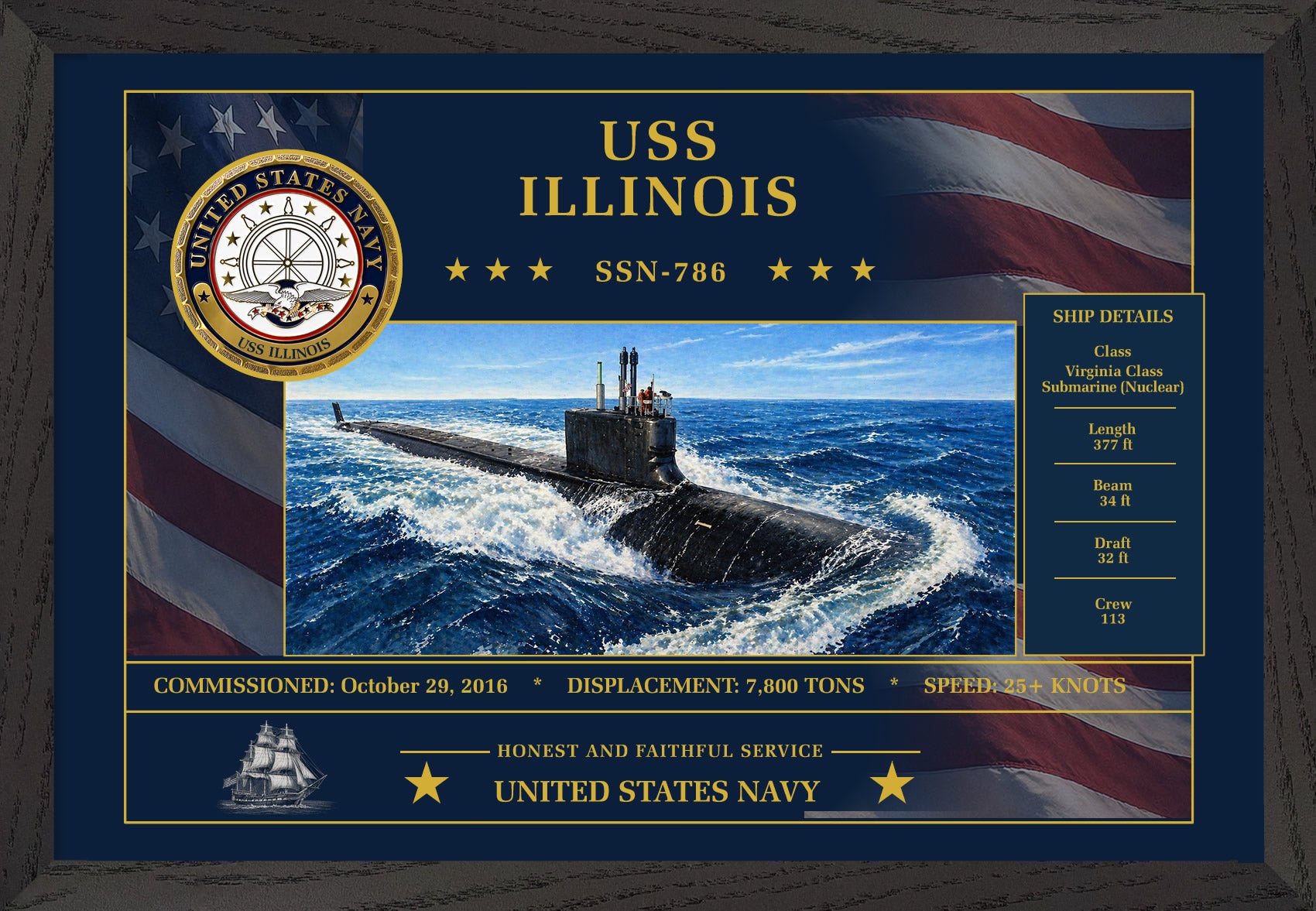 USS Illinois SSN-786 Framed Patriotic Art