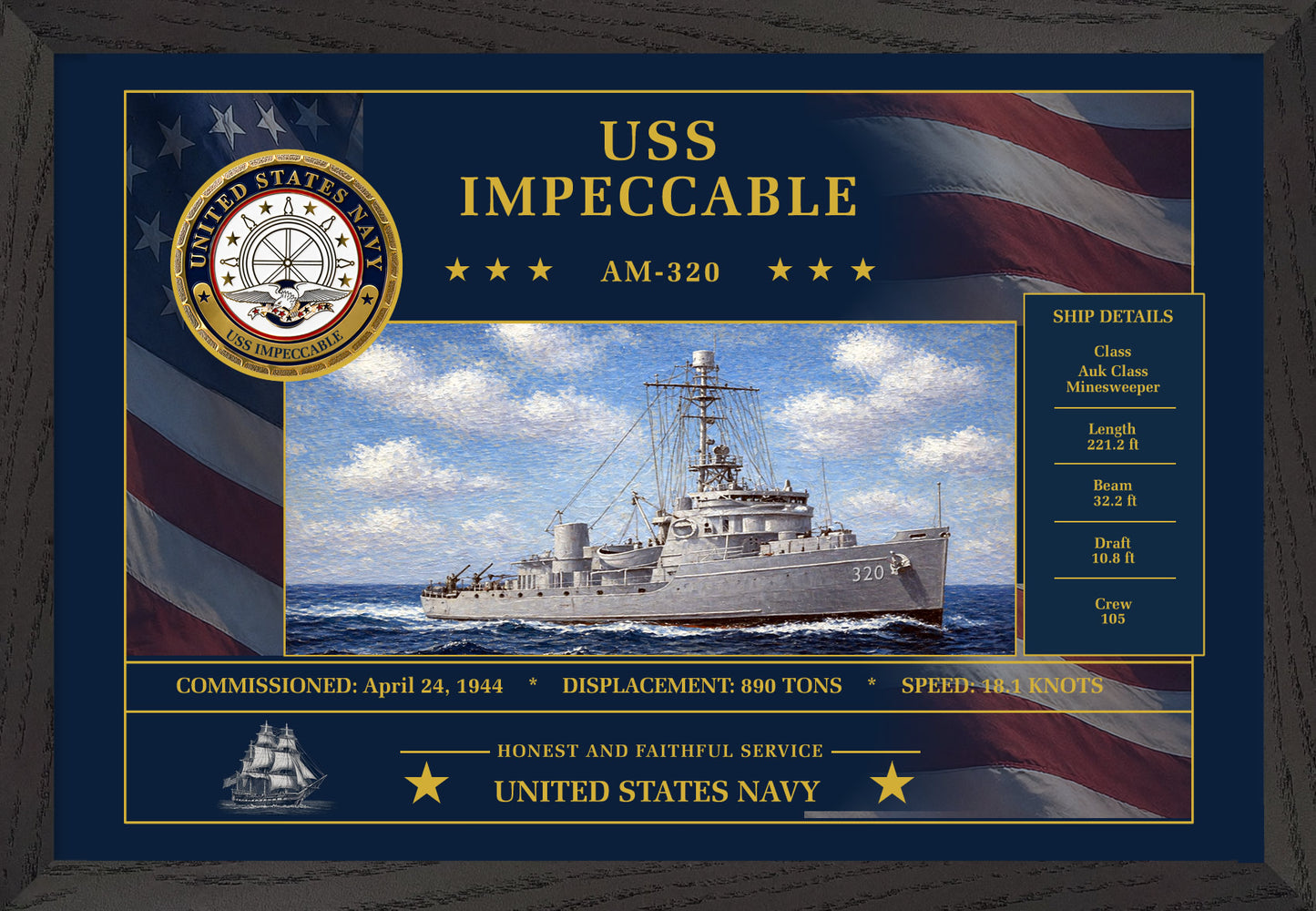 USS Impeccable AM-320 Framed Patriotic Art