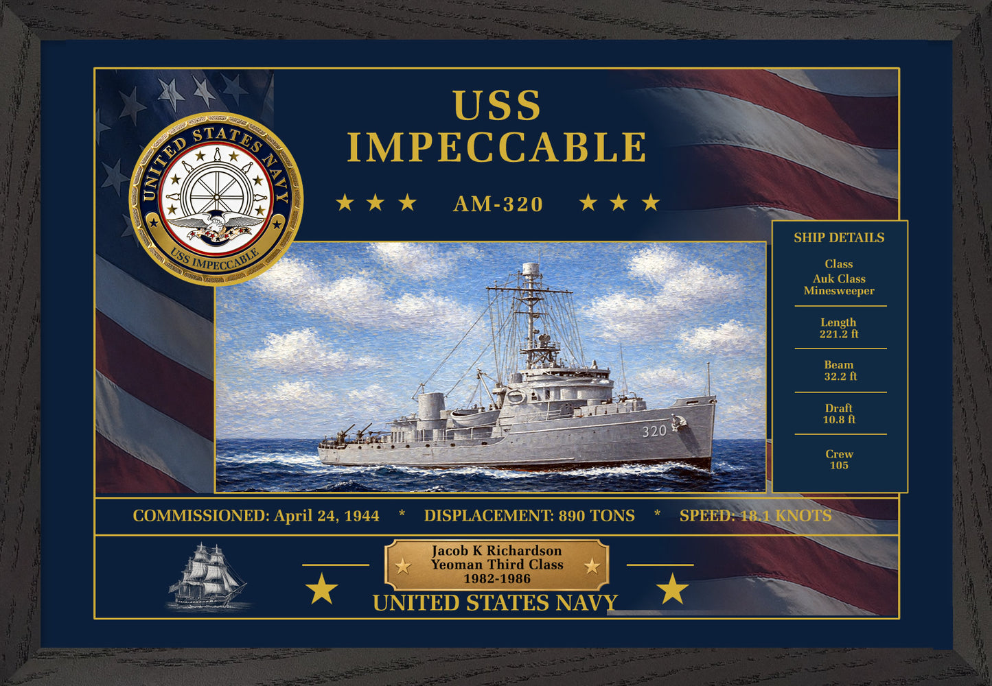 USS Impeccable AM-320 Framed Patriotic Art
