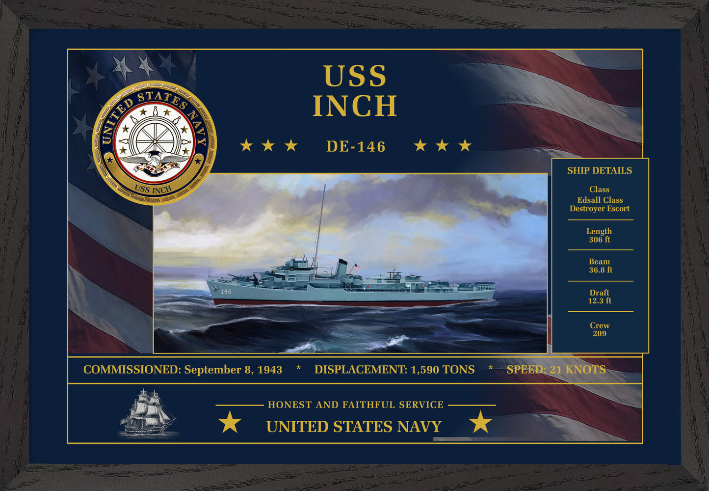 USS Inch DE-146 Framed Patriotic Art