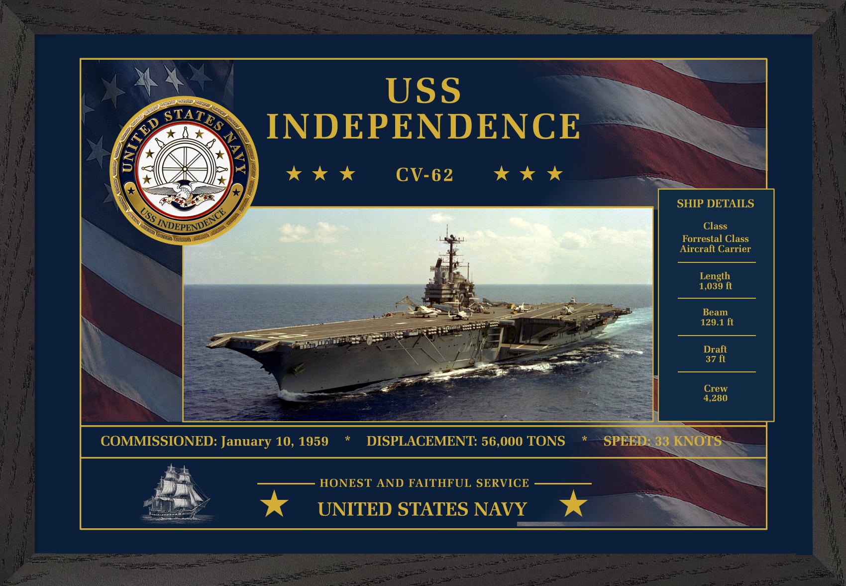 USS Independence CV-62 Framed Patriotic Art