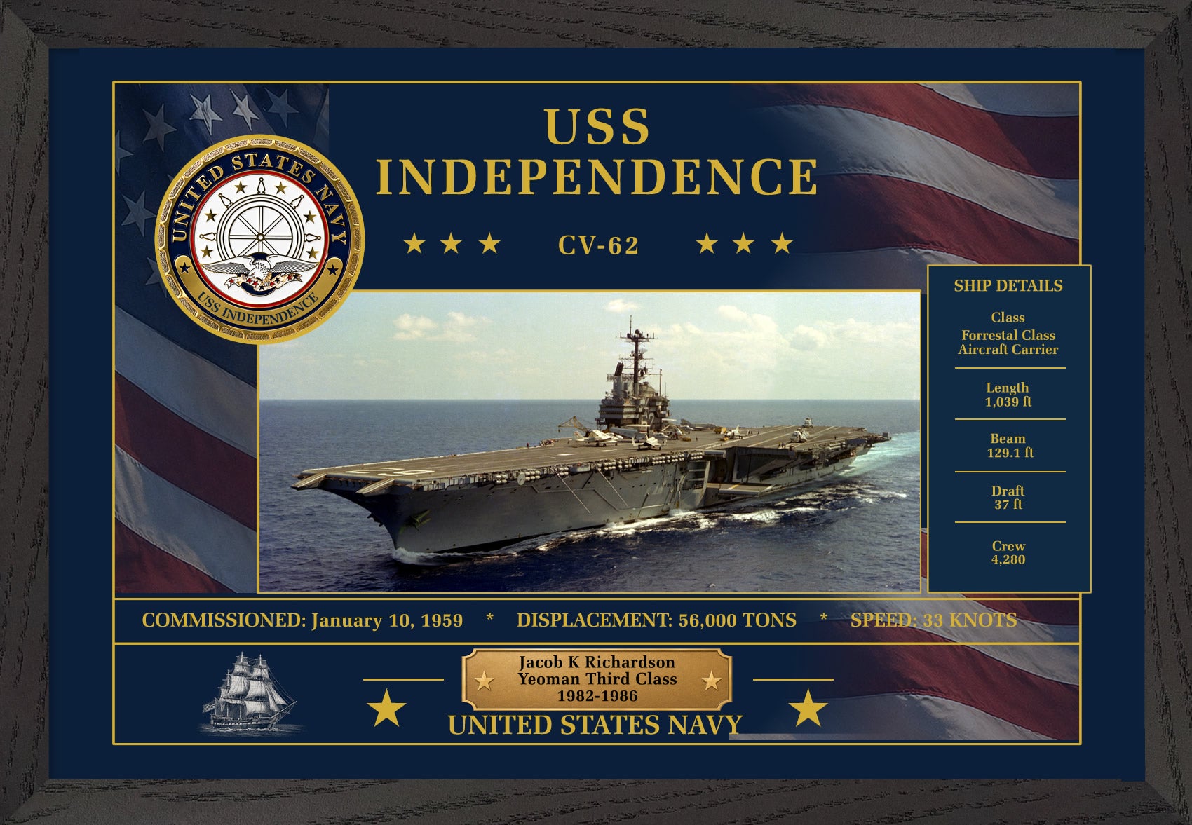 USS Independence CV-62 Framed Patriotic Art