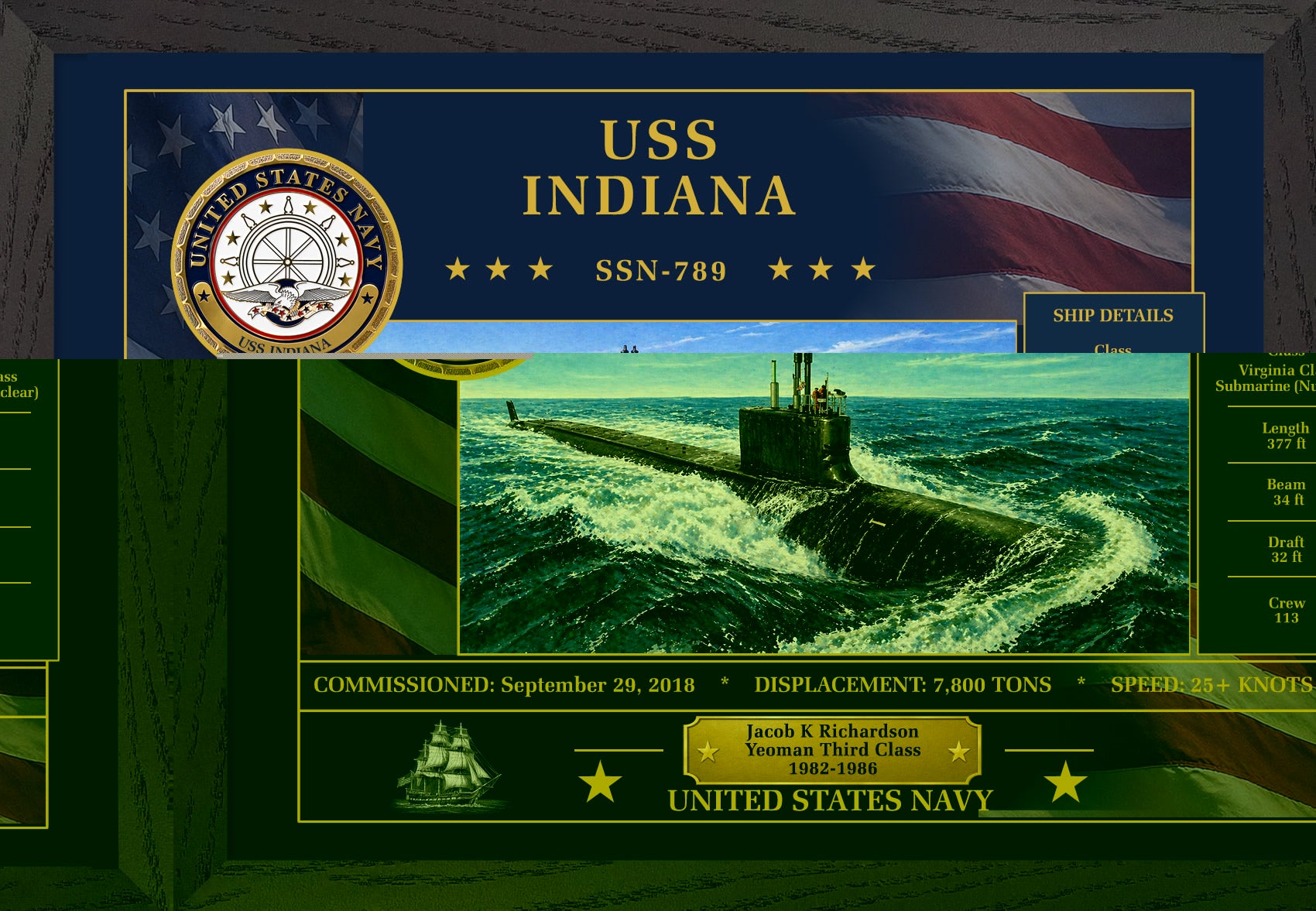 USS Indiana SSN-789 Framed Patriotic Art